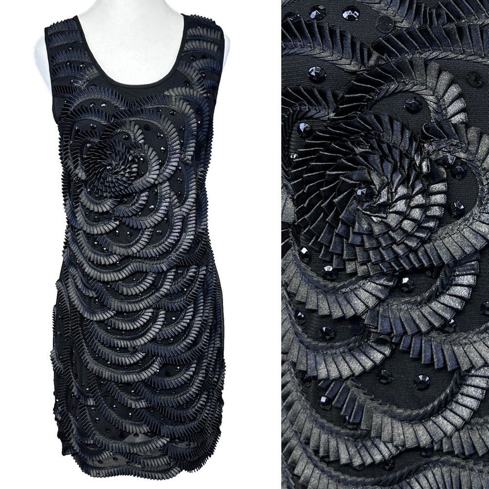 Pretty Angel Ruffle Ribbon Embellished Rhinestone Mesh Silk Dress M Fairy Grunge